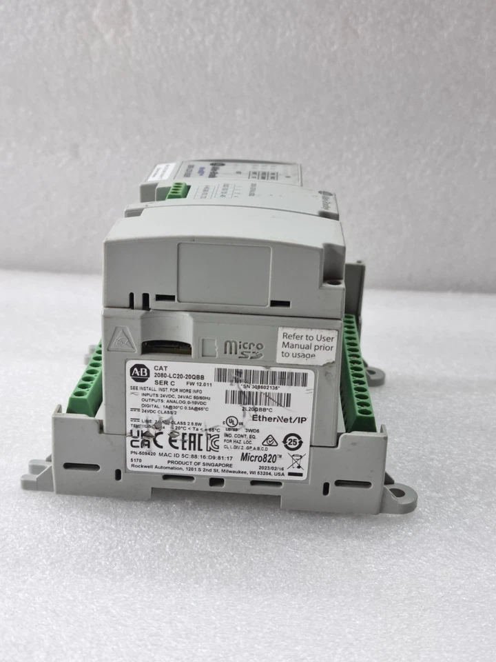 Allen Bradley Micro820 2080-LC20-20QBB With 2080-Serialisol EtherNet Ip Plc(Run)